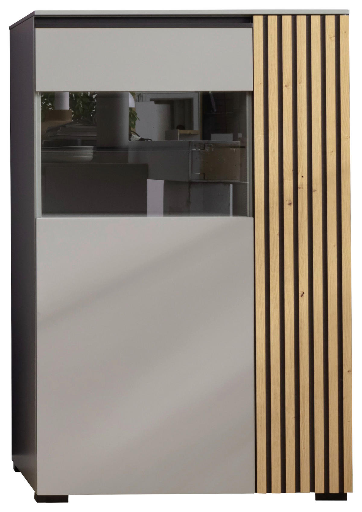 HIGHBOARD Wildeiche, Greige, Schwarz  87/136/45 cm  - Wildeiche/Greige, Design, Glas/Holz (87/136/45cm) - Moderano