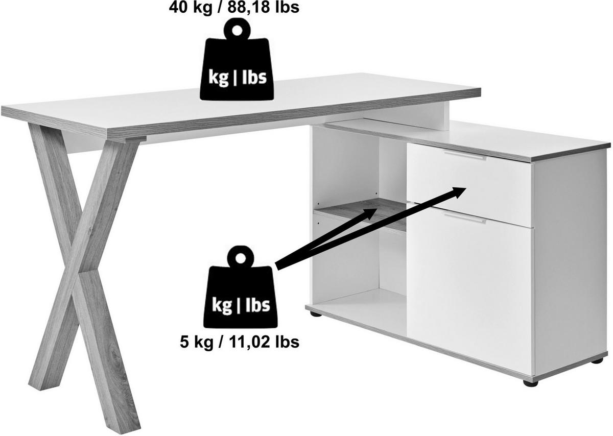 ECKSCHREIBTISCH 140/95/76 cm  in Eichefarben  - Eichefarben/Schwarz, Modern, Holzwerkstoff/Metall (140/95/76cm) - Livetastic