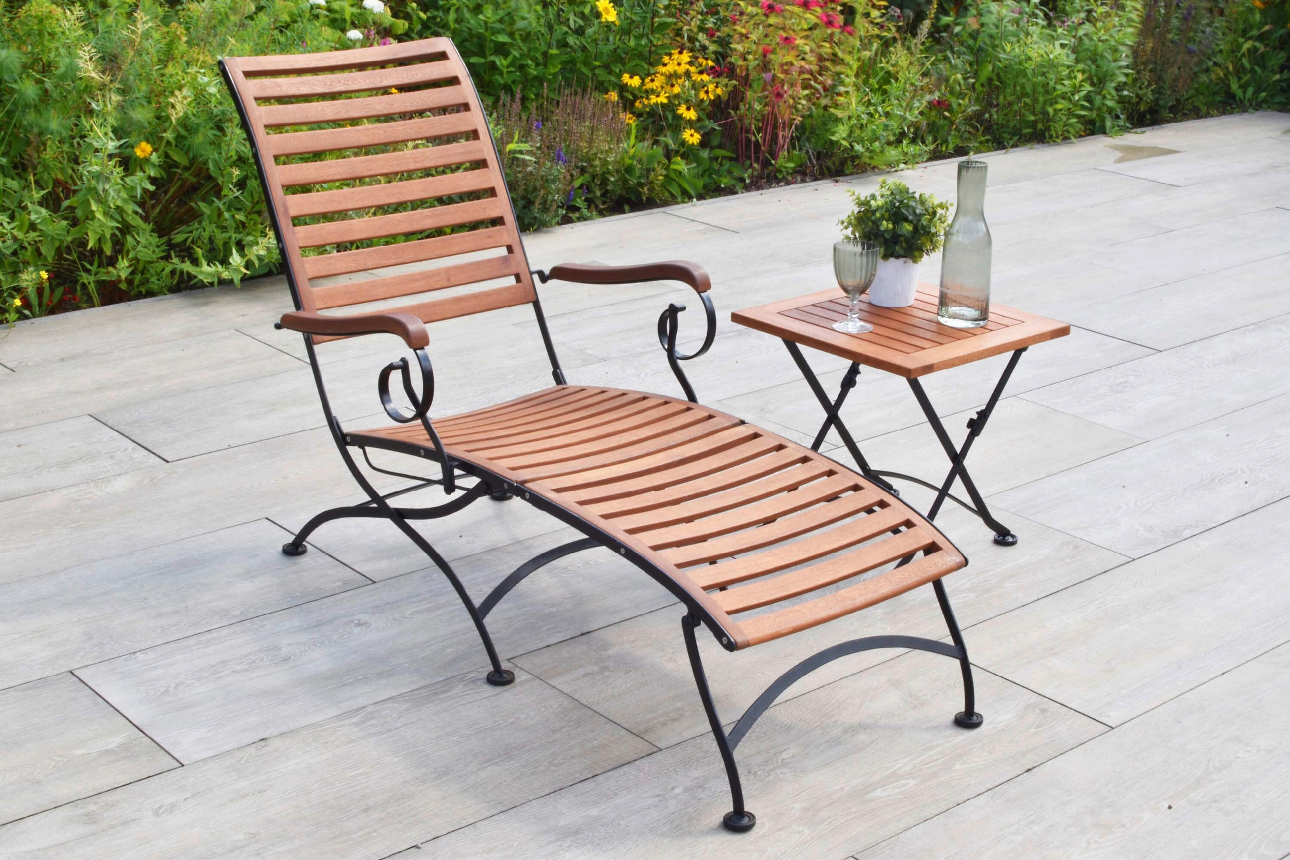 GARTENLIEGE 65/89/137 cm Eukalyptusholz  - Schwarz/Naturfarben, KONVENTIONELL, Holz/Metall (65/89/137cm) - Gardenson