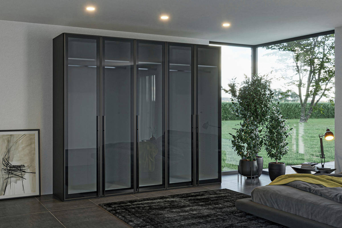 DREHTÜRENSCHRANK 253/220/59 cm,  in Schwarz, 5-türig  - Schwarz, Design, Glas/Holzwerkstoff (253/220/59cm) - Jutzler