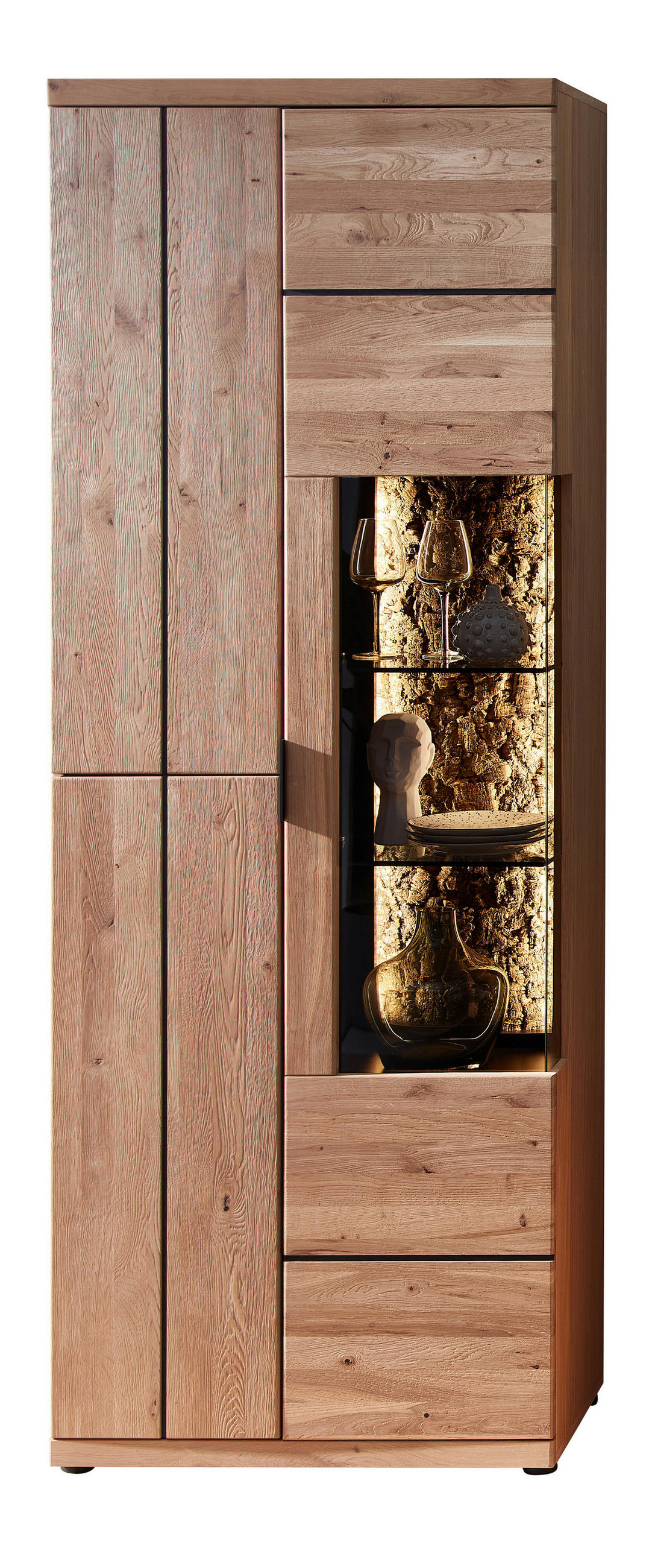 WOHNWAND  in Schwarz, Wildeiche 310/207/50 cm  - Wildeiche/Schwarz, Natur, Glas/Holz (310/207/50cm) - Linea Natura