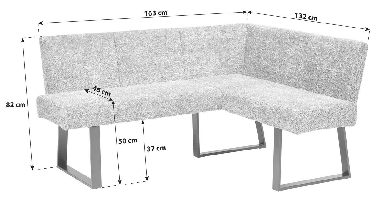 ECKBANK Metall, Textil Grau  - Schwarz/Grau, Konventionell, Textil/Metall (160/130cm) - MID.YOU