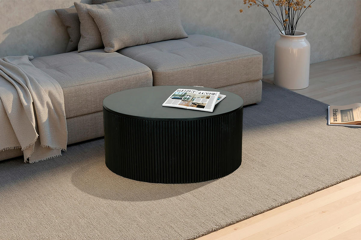 COUCHTISCH Mangoholz massiv rund Schwarz  - Schwarz, Design, Holz (80/36/80cm) - MID.YOU