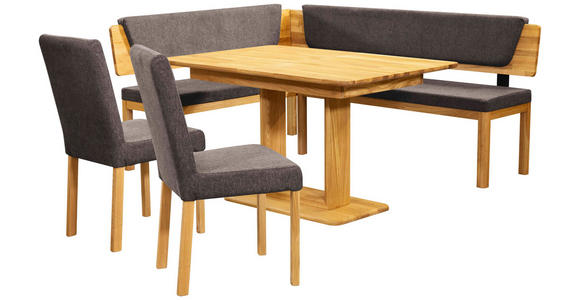 ECKBANK 195/155 cm Webstoff Braun, Eichefarben Eiche vollmassiv   - Eichefarben/Braun, KONVENTIONELL, Holz/Textil (195/155cm) - Linea Natura