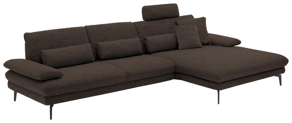 ECKSOFA in Velours Dunkelbraun  - Dunkelbraun/Schwarz, Design, Textil/Metall (310/180cm) - Dieter Knoll