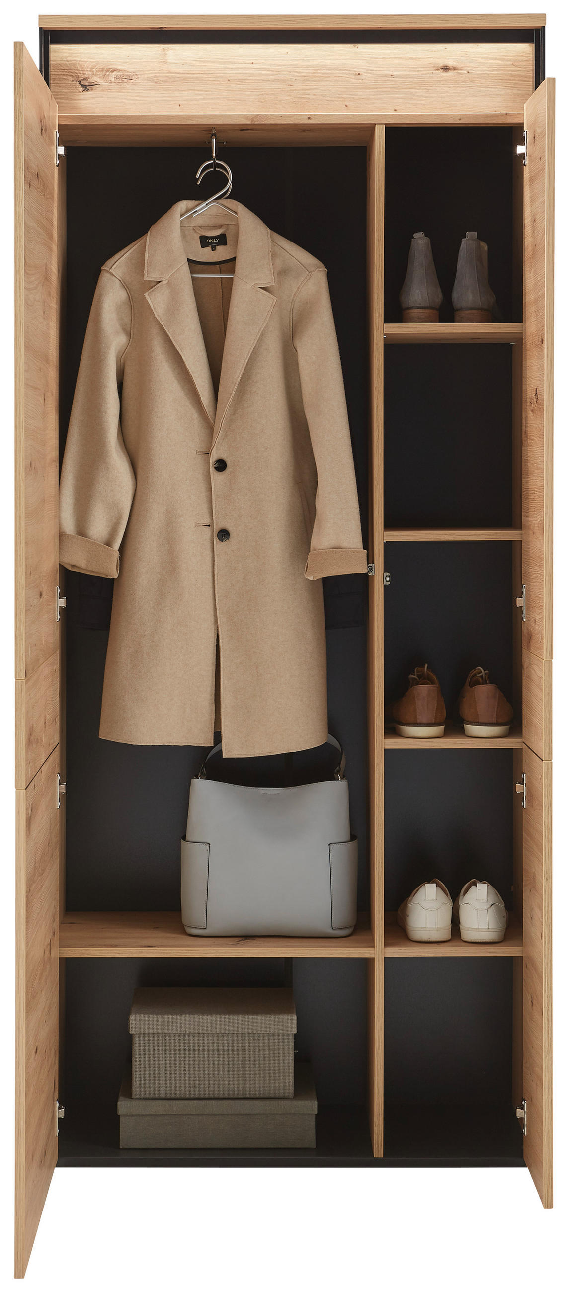 GARDEROBE 5-teilig  in 266/200/38 cm  - Schwarz/Eiche Artisan, KONVENTIONELL, Glas/Holzwerkstoff (266/200/38cm) - Voleo