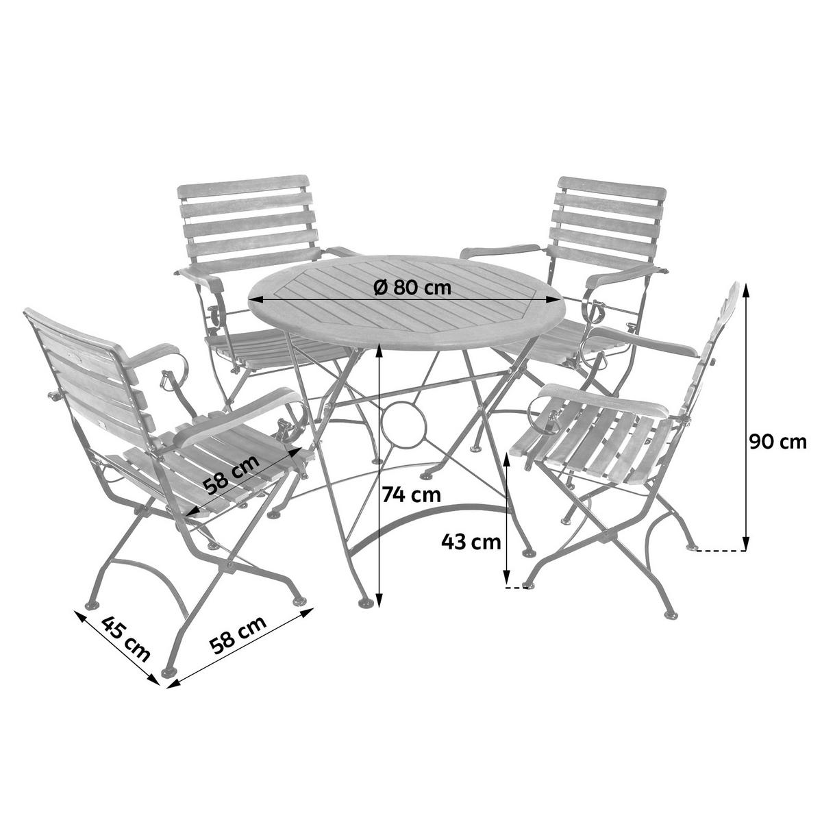 GARTENSET 5-teilig  - Eukalyptusholzfarben/Schwarz, Basics, Holz/Metall (56/89/58cm) - Gardenson