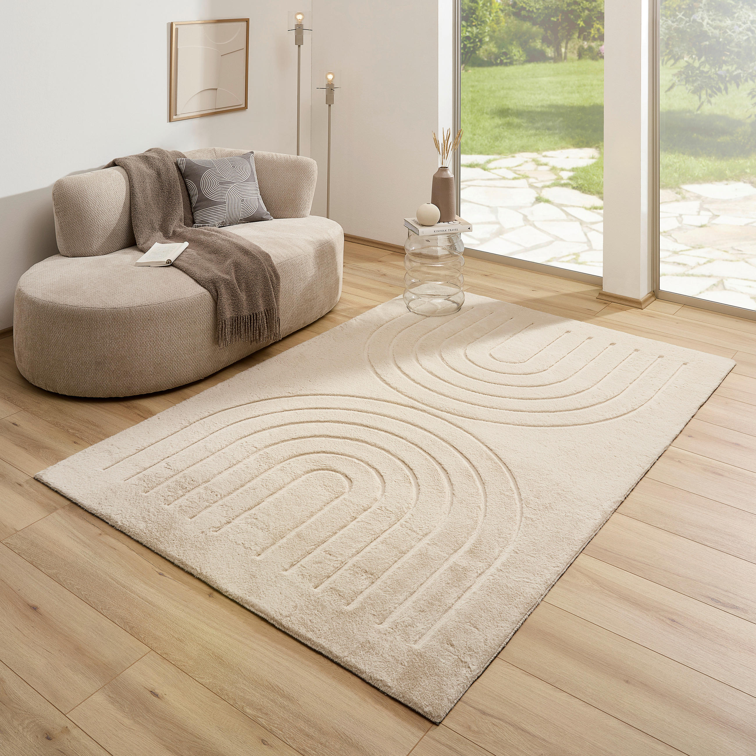 Thumbnail - Novel Hochflorteppich, Champagner, Beige, Textil, geometrisch, rechteckig, 130x190 cm, Bsci, Oeko-Tex® Standard 100, für...