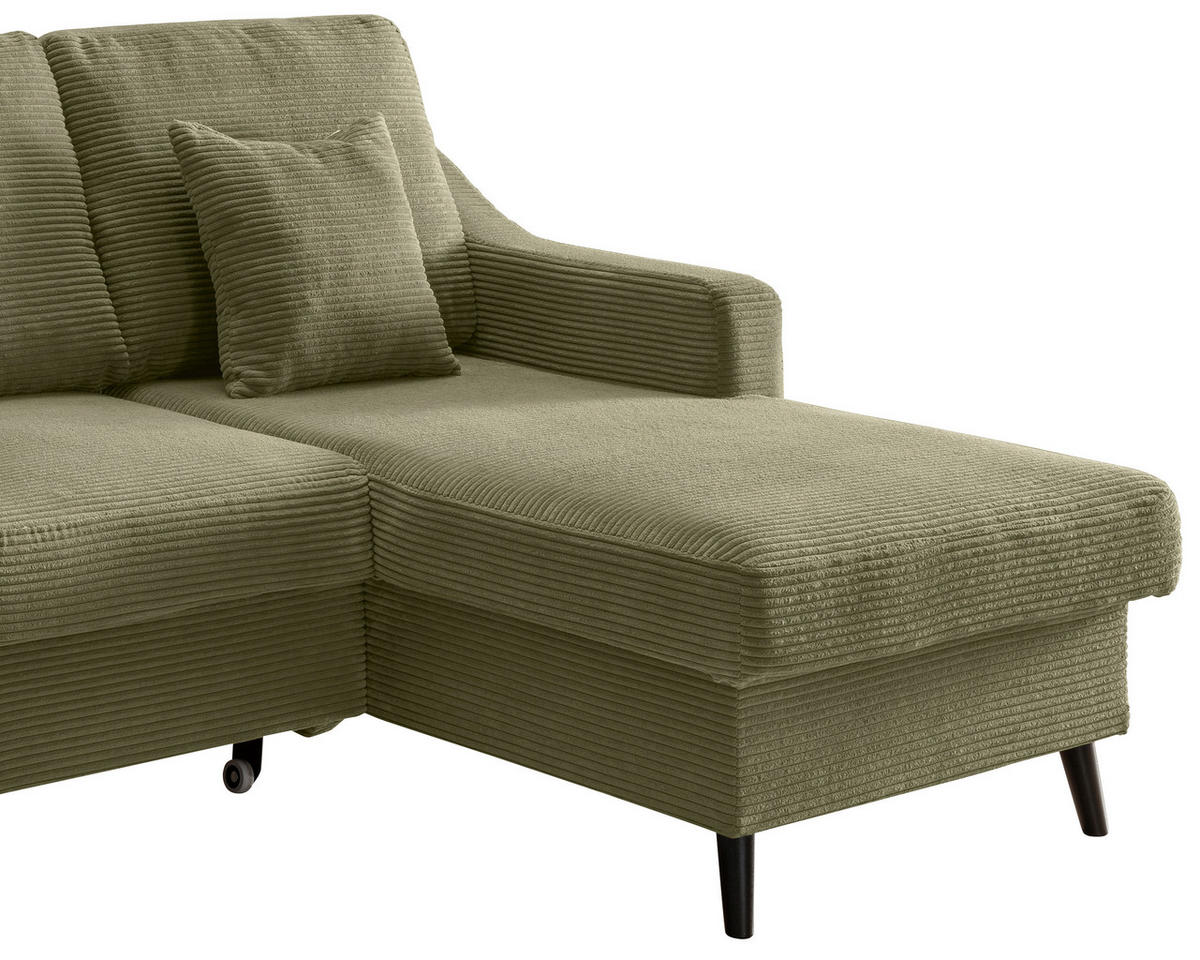 ECKSOFA Olivgrün Cord  - Schwarz/Olivgrün, Design, Holz/Textil (228/150cm) - P & B