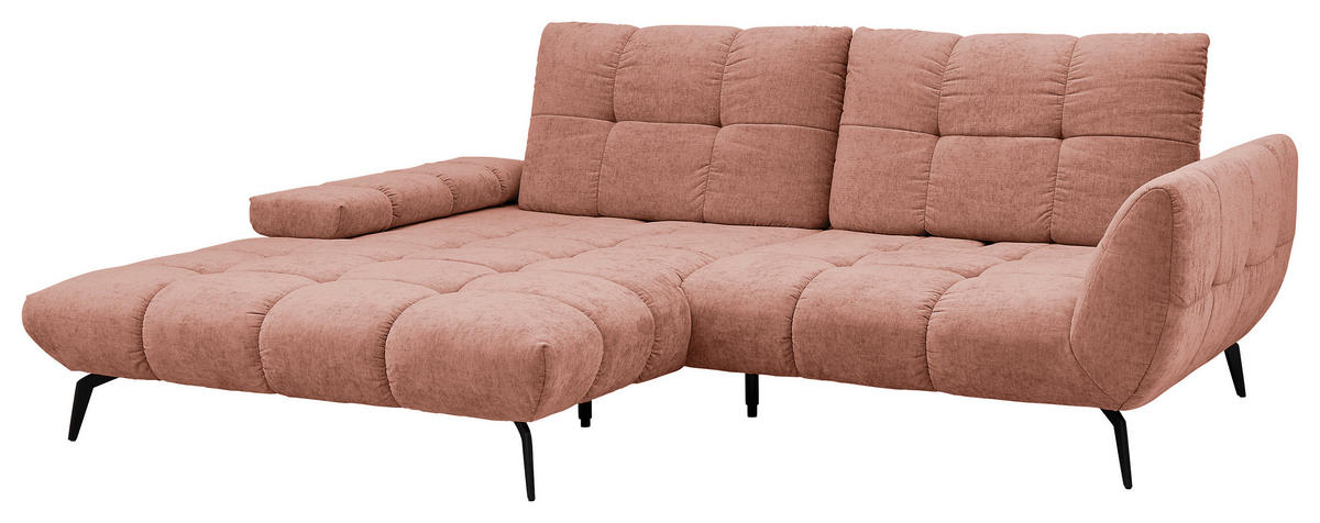 ECKSOFA Rosa Flachgewebe Rücken echt, Sitztiefenverstellung  - Schwarz/Rosa, KONVENTIONELL, Textil/Metall (211/273cm) - SetOne by Musterring