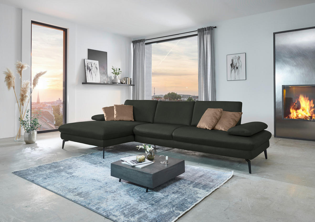 ECKSOFA in Echtleder Dunkelgrün  157/325 cm  - Dunkelgrün/Schwarz, Design, Leder/Metall (157/325cm) - Dieter Knoll
