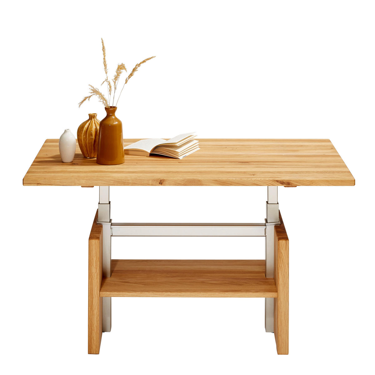 COUCHTISCH Wildeiche massiv 110/65/55-69 cm rechteckig Eichefarben  - Eichefarben, Design, Holz/Metall (110/65/55-69cm) - Linea Natura