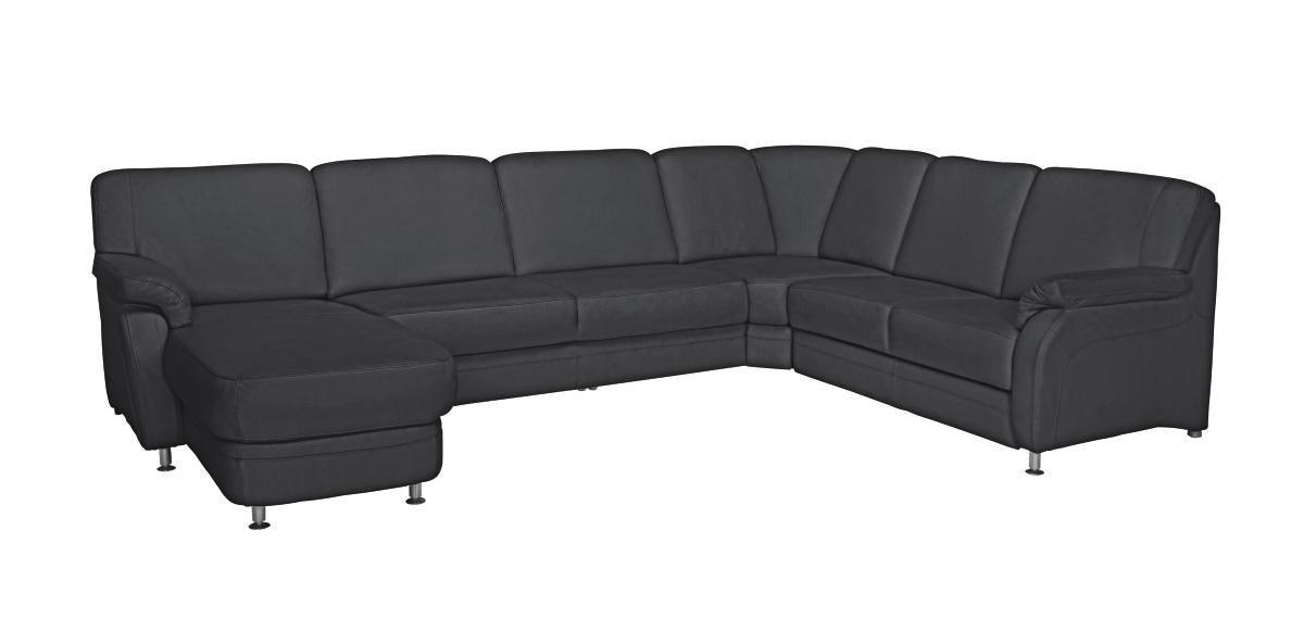 WOHNLANDSCHAFT Schwarz Echtleder  - Alufarben/Schwarz, KONVENTIONELL, Leder/Metall (165/329/239cm) - Beldomo Premium