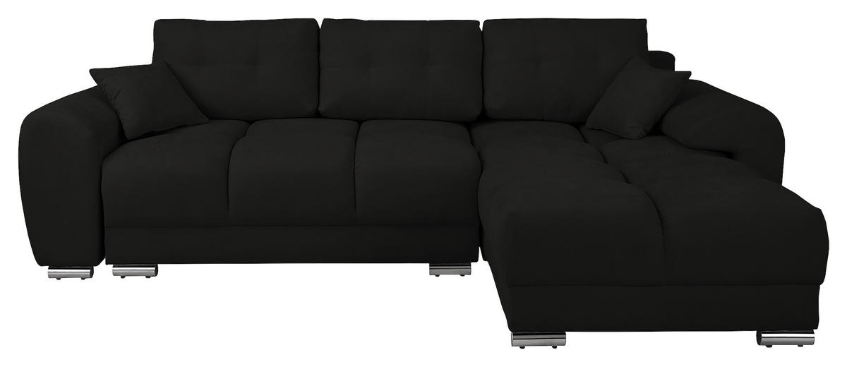 ECKSOFA in Mikrofaser Schwarz  - Silberfarben/Schwarz, Design, Textil/Metall (256/175cm) - Livetastic