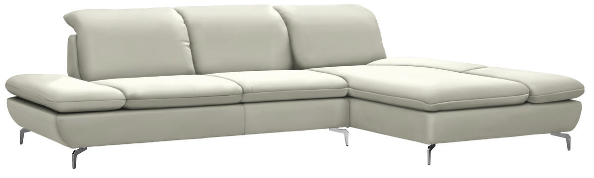ECKSOFA in Echtleder Weiß  315/200 cm  - Silberfarben/Weiß, Design, Leder/Metall (315/200cm) - Chilliano