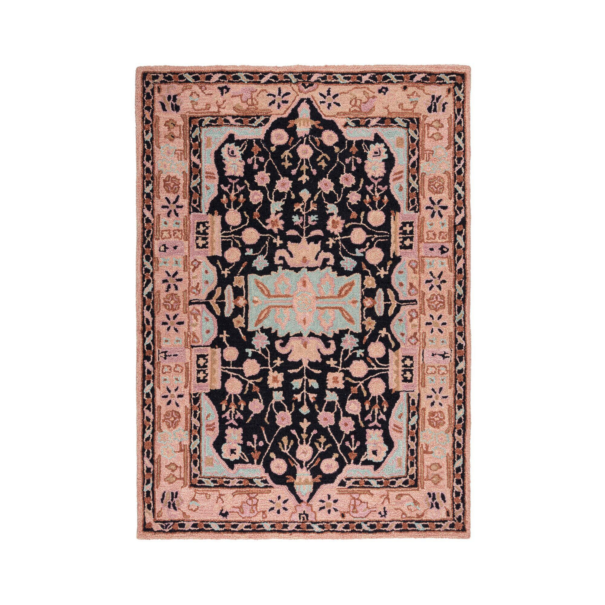 WEBTEPPICH 160/230 cm BLOSSOM TRADITIONAL Rosa, Schwarz rechteckig  - Schwarz/Rosa, KONVENTIONELL, Textil (160/230cm) - Flair Rugs