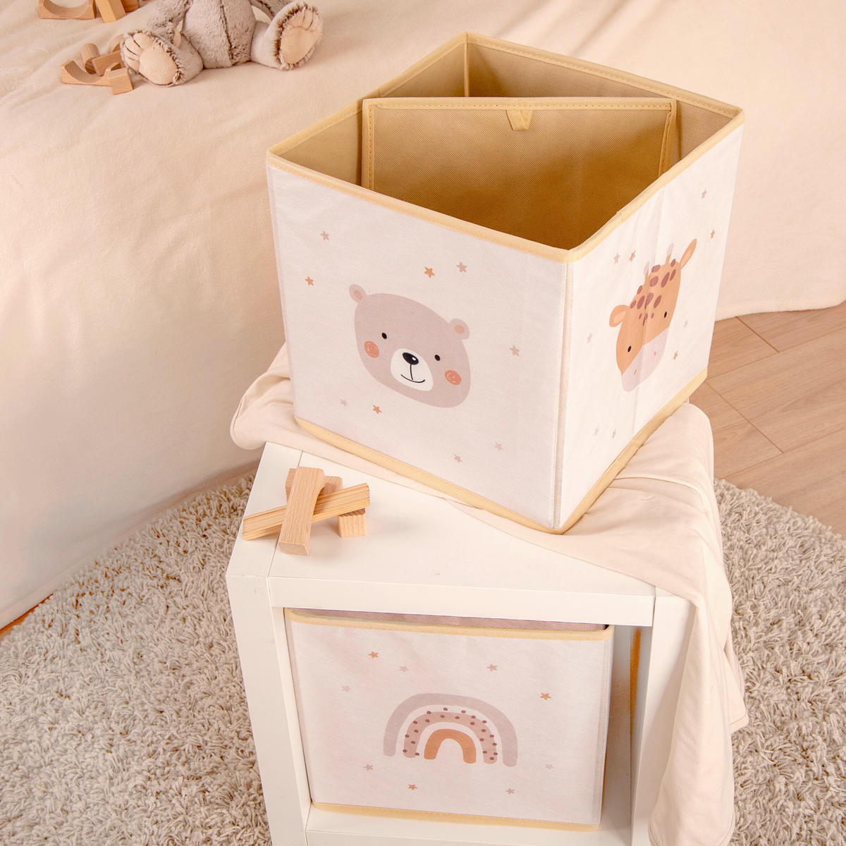 AUFBEWAHRUNGSBOX Little Friends  - Cognac/Perlmutt, Basics, Textil (30/30/30cm) - Herding