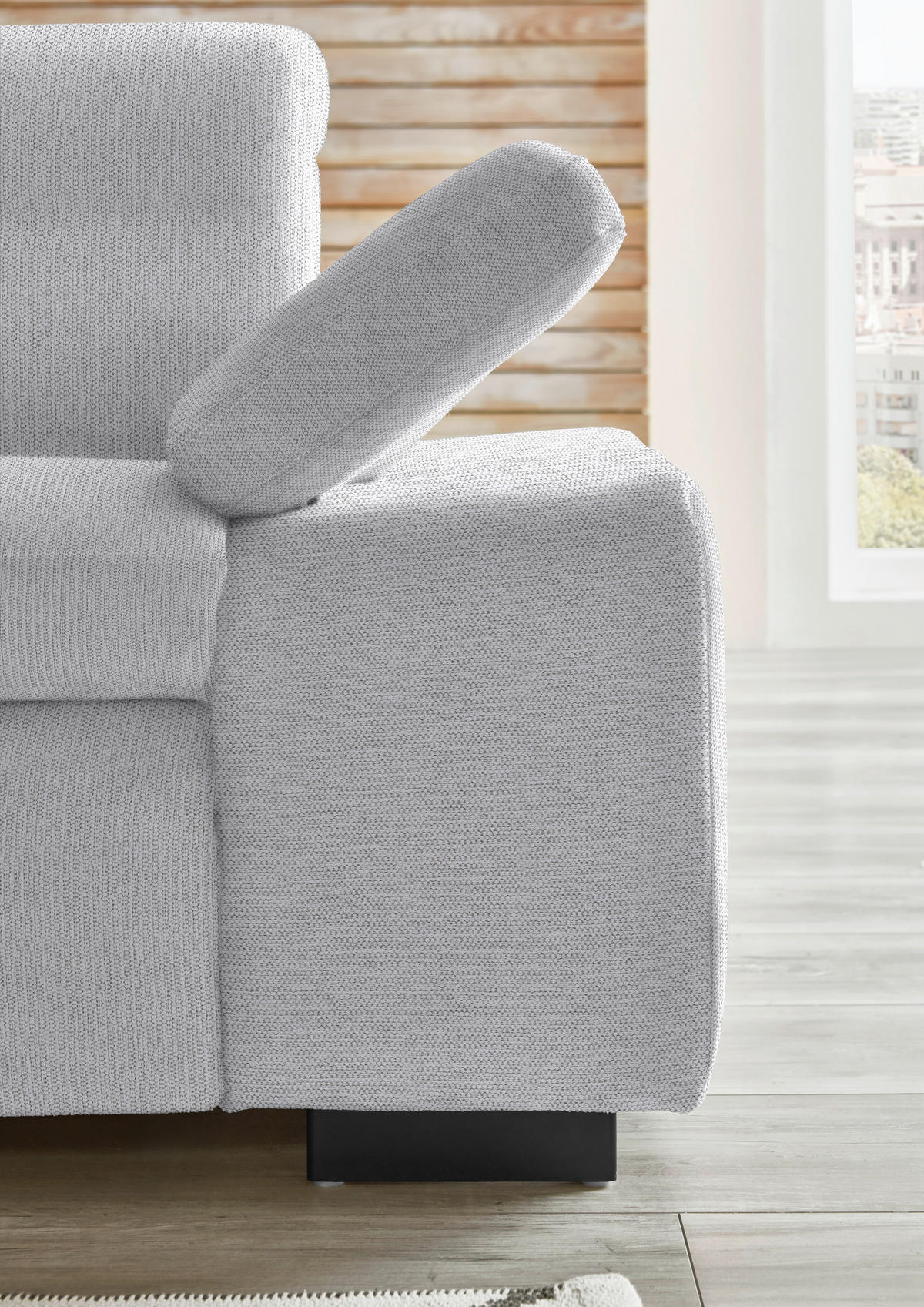 ECKSOFA in Flachgewebe Silberfarben  - Silberfarben/Schwarz, Design, Textil/Metall (174/297cm) - Beldomo Style