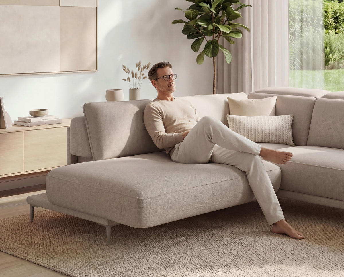 ECKSOFA Creme Flachgewebe  - Beige/Creme, Design, Textil/Metall (177/280cm) - Johann Jakob