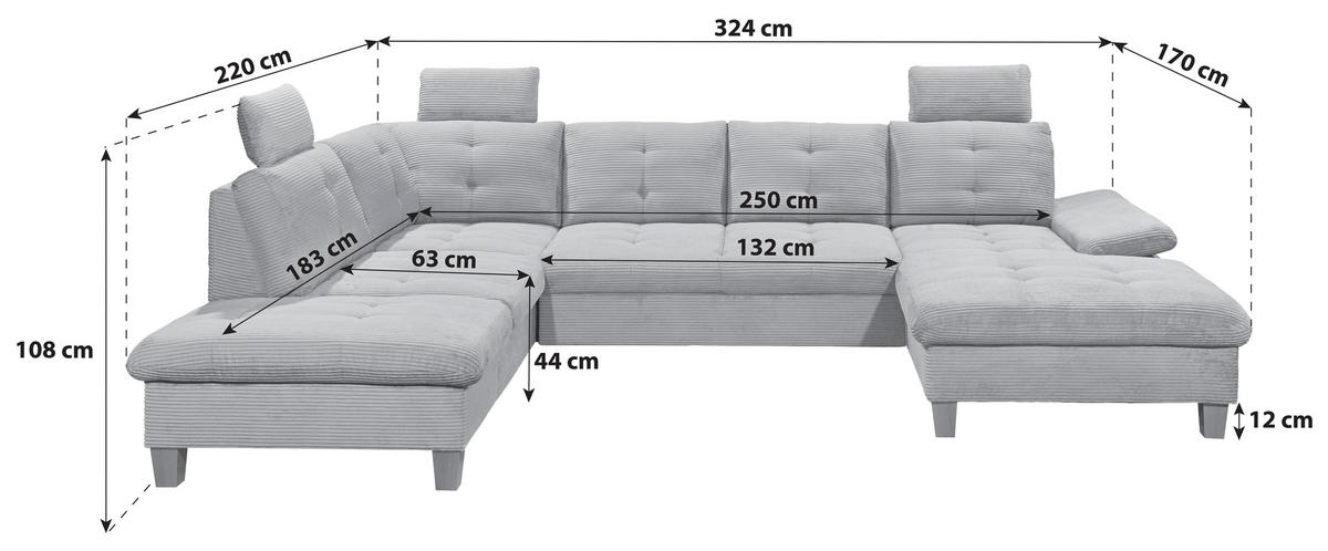 SEDEŽNA GARNITURA, rebrasti žamet bež  - barve hrasta/bež, Konvencionalno, tekstil/les (220/324/170cm) - MID.YOU
