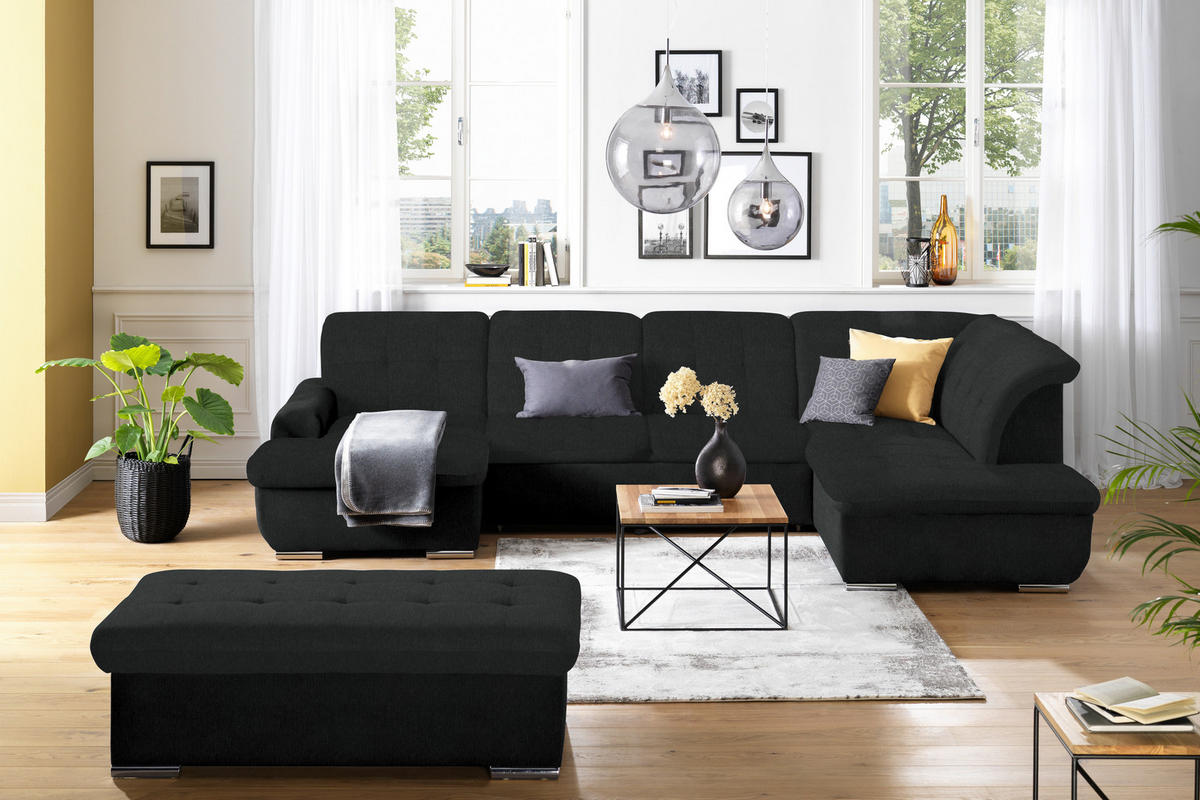 HOCKER in Textil Schwarz  - Silberfarben/Schwarz, Design, Textil/Metall (137/43/74cm) - Cantus