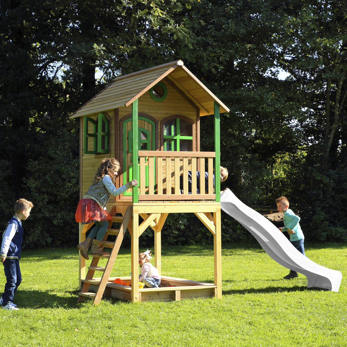 SPIELTURM 370/291/191 cm SPIELTURM SARAH  - Weiss/Braun, Konventionell, Holz (370/291/191cm)