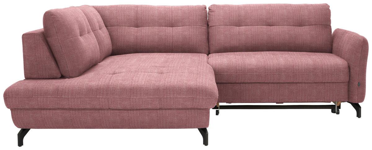 ECKSOFA  in Flachgewebe, Leinenoptik Rosa  208/247 cm  - Schwarz/Rosa, Design, Textil/Metall (208/247cm) - Xora