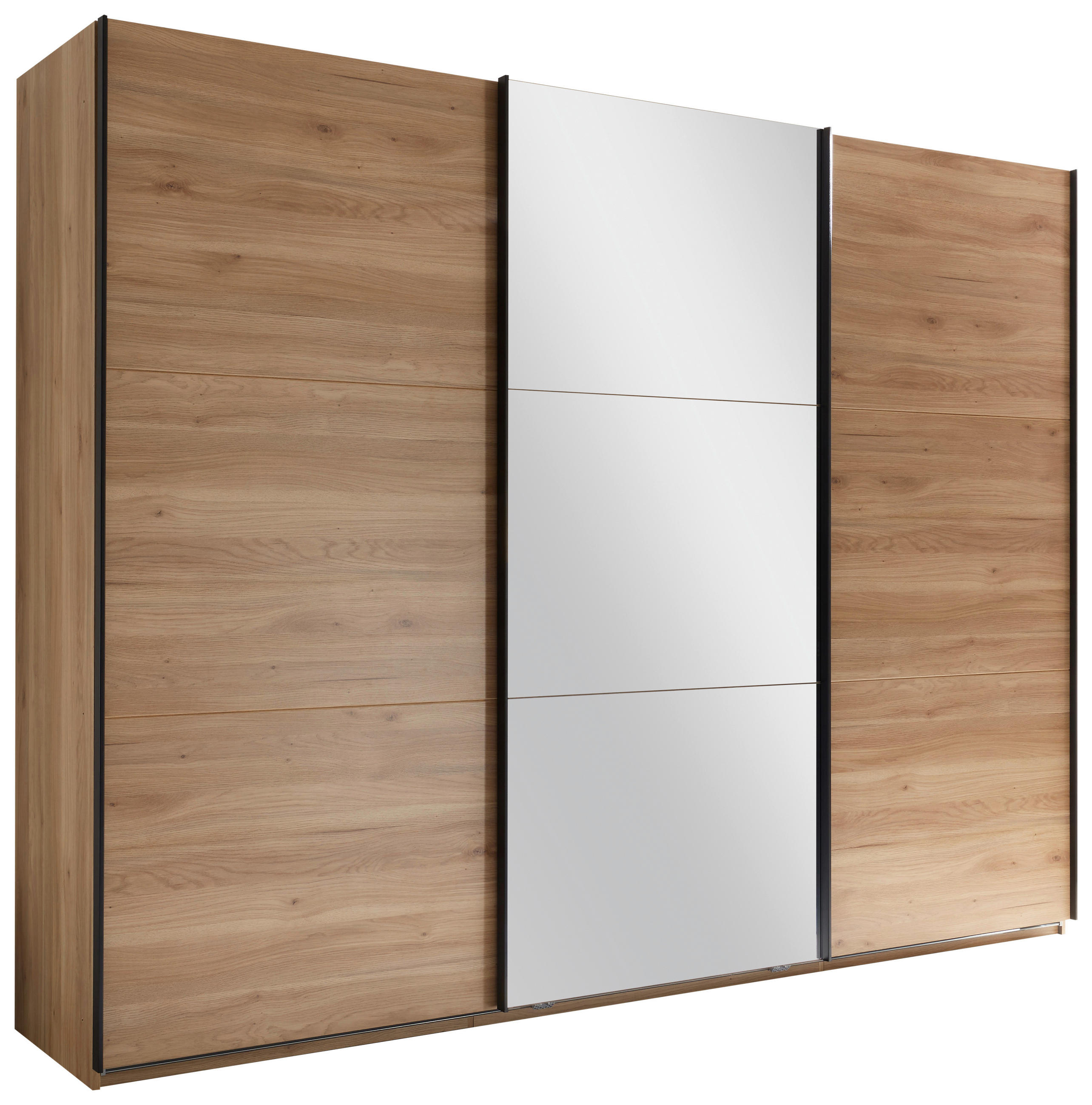 SCHWEBETÜRENSCHRANK  in Eichefarben  - Eichefarben/Schwarz, Basics, Glas/Holzwerkstoff (270/210/60cm) - Livetastic