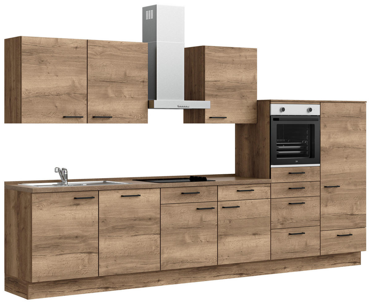 KÜCHENBLOCK Structura 360 cm  in Eiche dunkel  - Eiche dunkel/Eichefarben, MODERN, Holzwerkstoff/Metall (360cm) - Nobilia