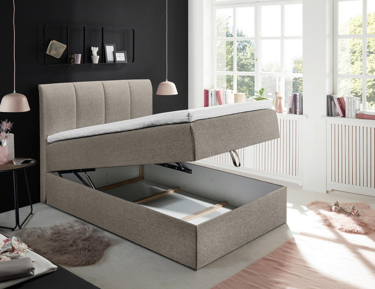 BOXSPRINGBETT 120/200 cm  in Schlammfarben  - Schlammfarben/Schwarz, Basics, Kunststoff/Textil (120/200cm) - MID.YOU