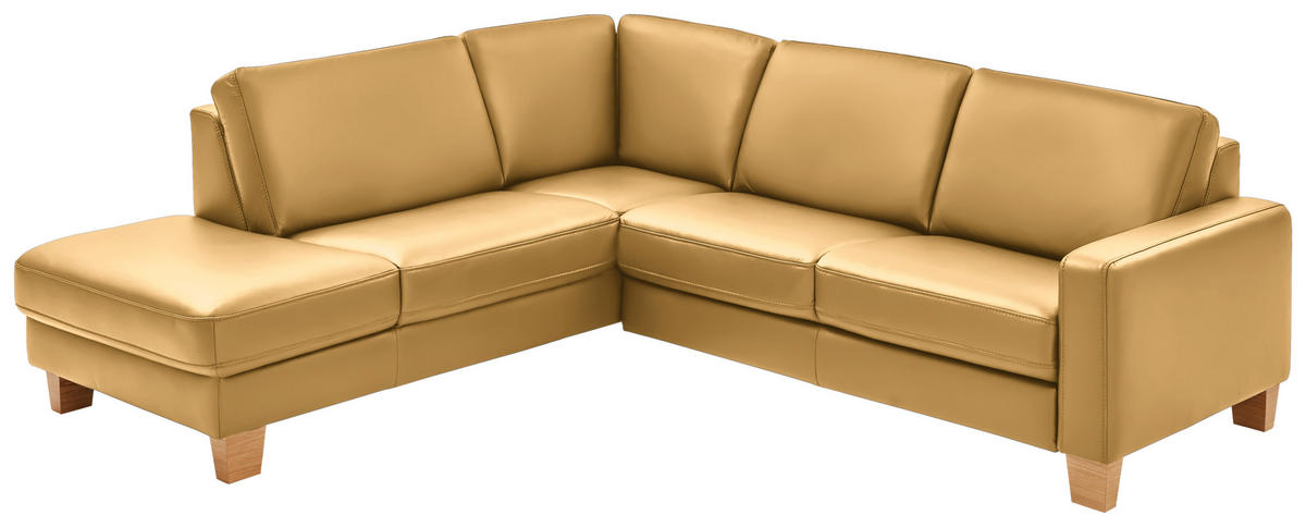 ECKSOFA in Echtleder Gelb  - Eiche Bianco/Gelb, Natur, Leder/Holz (235/257cm) - Valdera