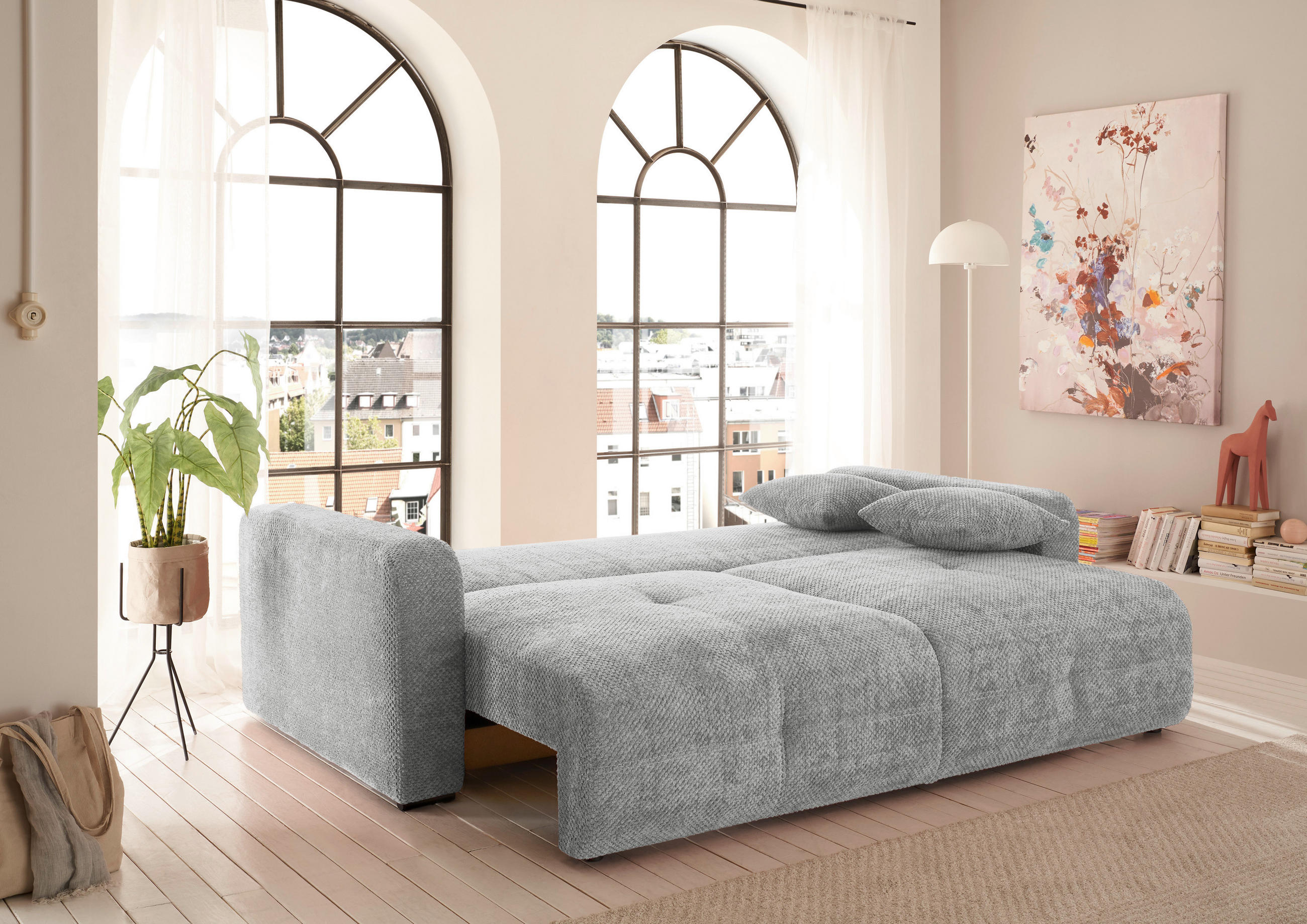 SCHLAFSOFA Mikrovelours Grau  - Schwarz/Grau, KONVENTIONELL, Kunststoff/Textil (235/88/120cm) - MID.YOU