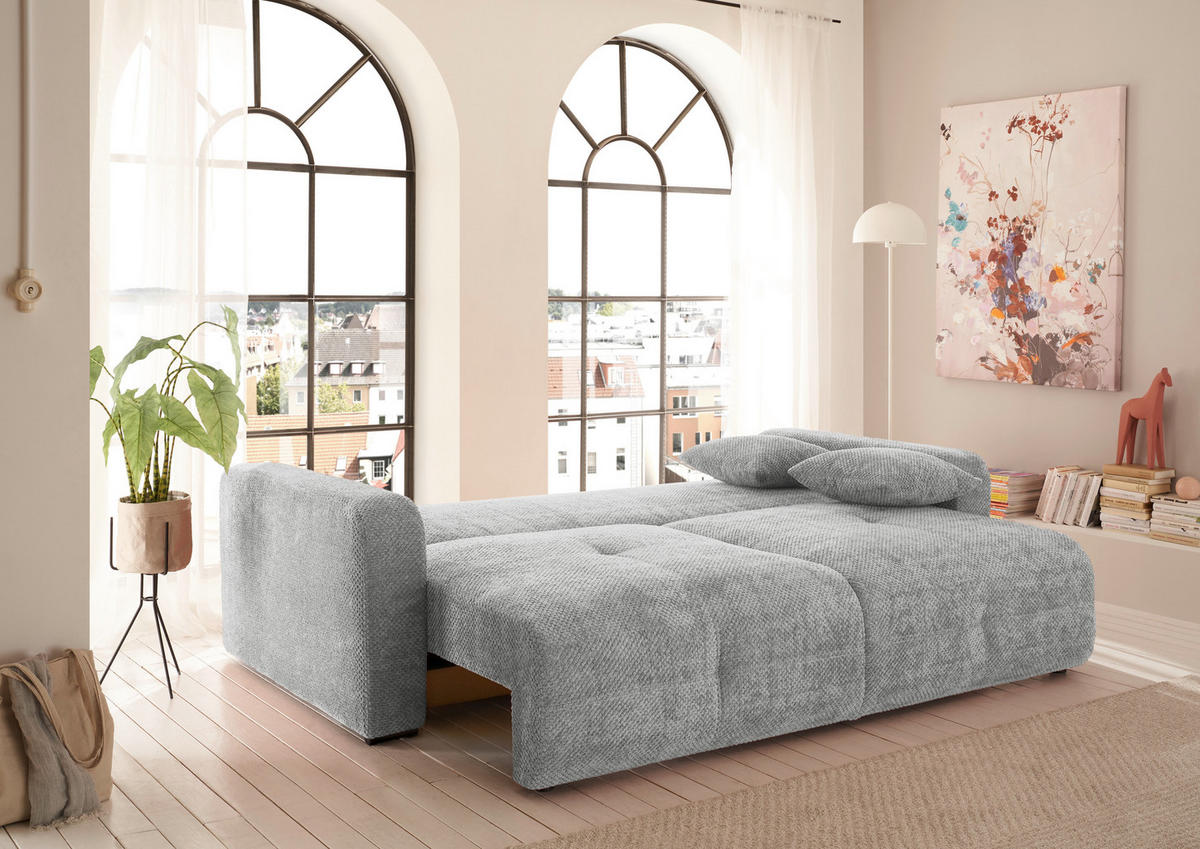 SCHLAFSOFA Mikrovelours Grau  - Schwarz/Grau, KONVENTIONELL, Kunststoff/Textil (235/88/120cm) - MID.YOU