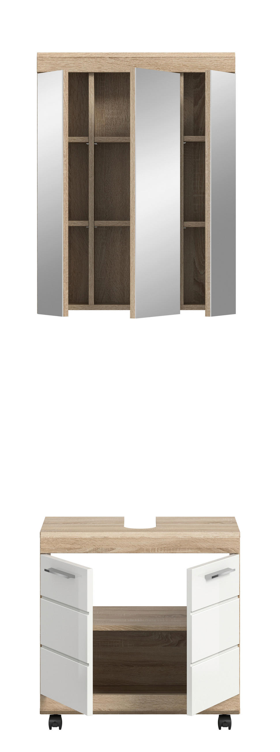 BADEZIMMER 2-teilig  in 60 cm  - Weiß Hochglanz/Silberfarben, Trend, Glas/Holzwerkstoff (60cm) - MID.YOU