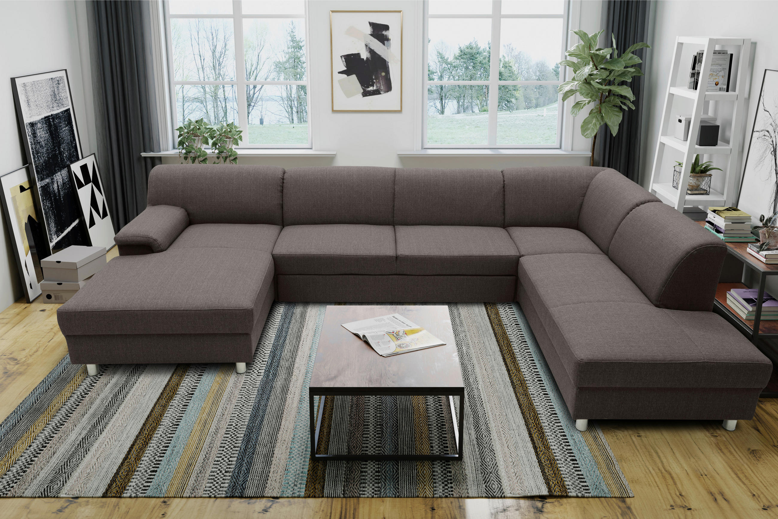 WOHNLANDSCHAFT Schlammfarben Webstoff - Chromfarben/Schlammfarben, KONVENTIONELL, Textil/Metall (150/308/194cm) - MID.YOU
