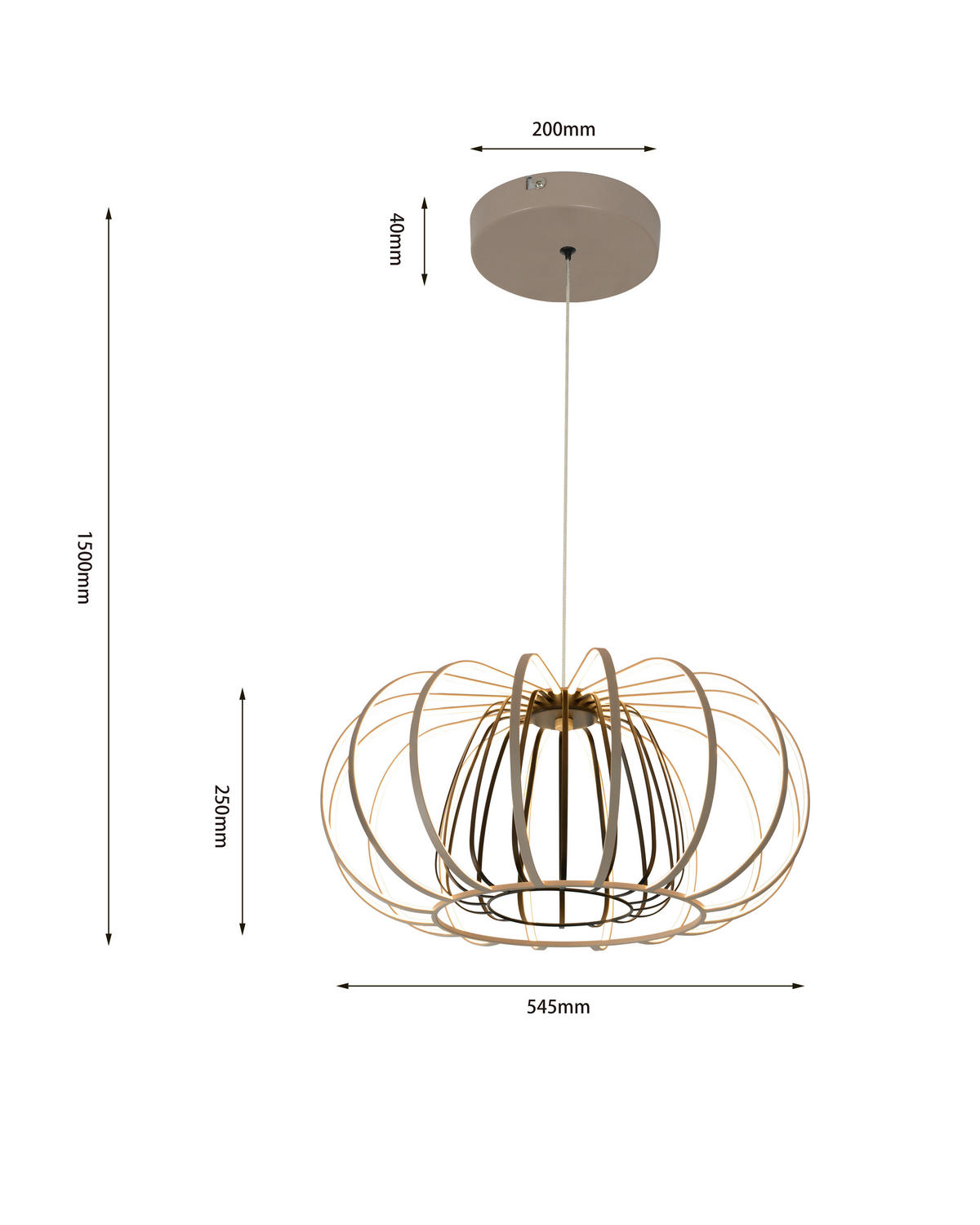 LED-PENDELLEUCHTE Salo 55/150 cm   - Sandfarben, Design, Metall (55/150cm)