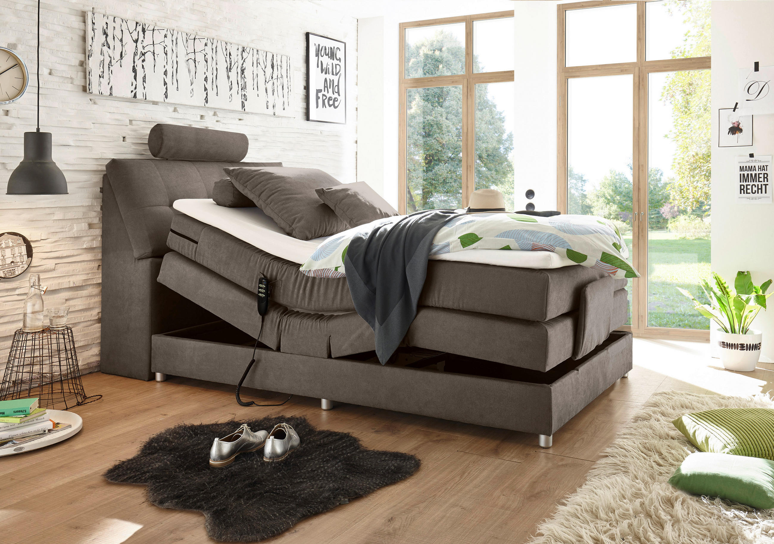 BOXSPRING-ÁGY 120/200 cm  barna  - ezüst/barna, Modern, műanyag/faalapú anyag (120/200cm) - MID.YOU