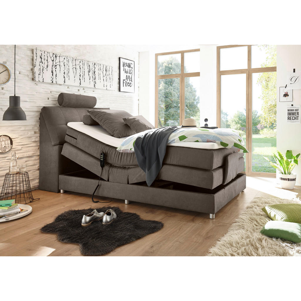 Thumbnail - Mid.you Boxspringbett, Braun, Textil, H2, 7-Zonen, 120x200 cm, gepolstertes Kopfteil, Federkernmatratze, Schlafzimmer, B...