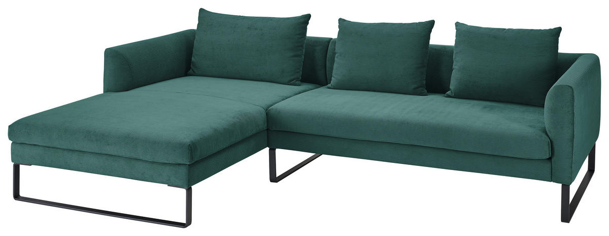 ECKSOFA in Feincord Grün  - Schwarz/Grün, Konventionell, Textil/Metall (178/284cm) - Hom`in