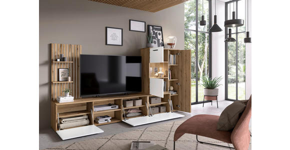 WOHNWAND 4-teilig  in Weiß, Eichefarben   - Eichefarben/Anthrazit, MODERN, Glas/Holzwerkstoff (250cm) - Carryhome