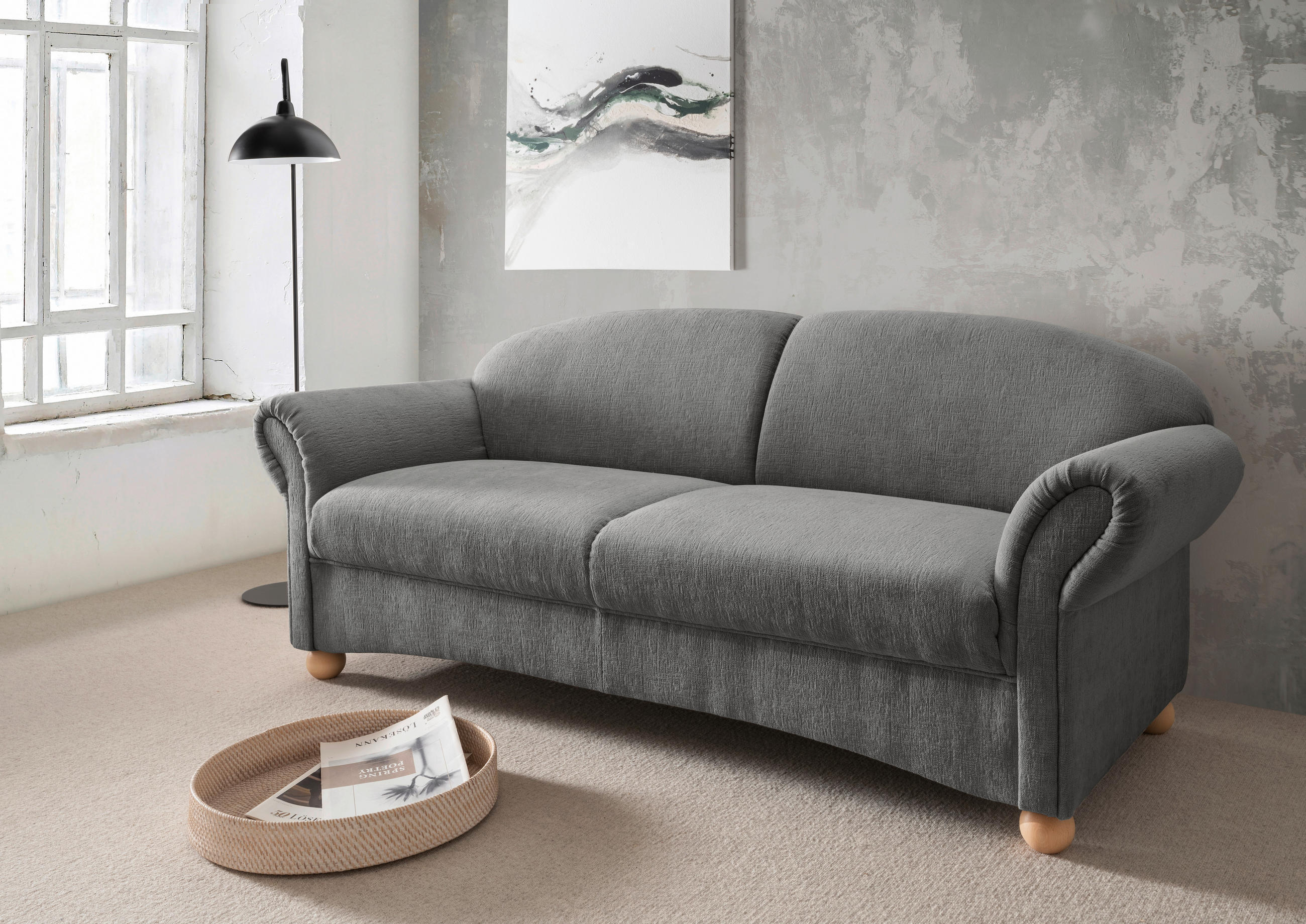 2,5-SITZER in Mikrofaser Graubraun  - Wildeiche/Graubraun, KONVENTIONELL, Holz/Textil (198/84/80cm) - Livetastic