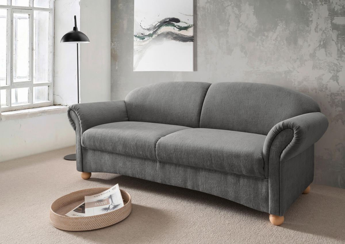 2,5-SITZER Mikrofaser Graubraun  - Wildeiche/Graubraun, KONVENTIONELL, Holz/Textil (198/84/80cm) - Livetastic