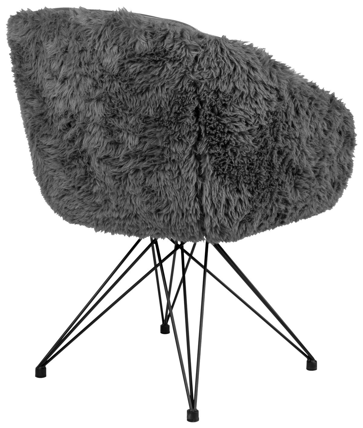 ARMLEHNSTUHL  in Eisen Hochflor Echtleder pigmentiert  - Anthrazit/Schwarz, Design, Leder/Holz (59,5/83,5/63,5cm) - Emilio Belluti