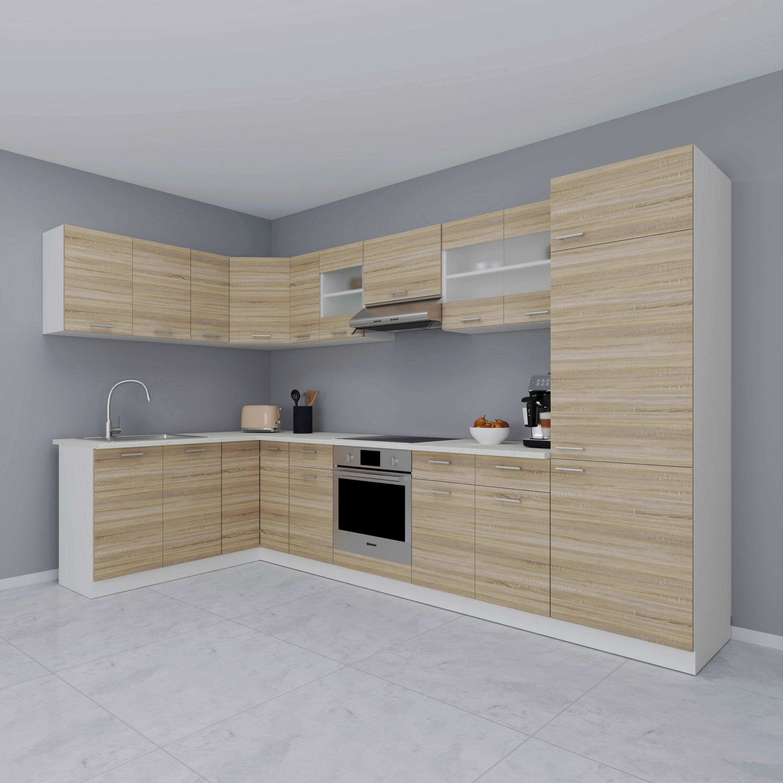 HÄNGESCHRANK Sonoma Eiche - Alufarben/Weiß, KONVENTIONELL, Holzwerkstoff/Metall (57/60/57cm) - MID.YOU