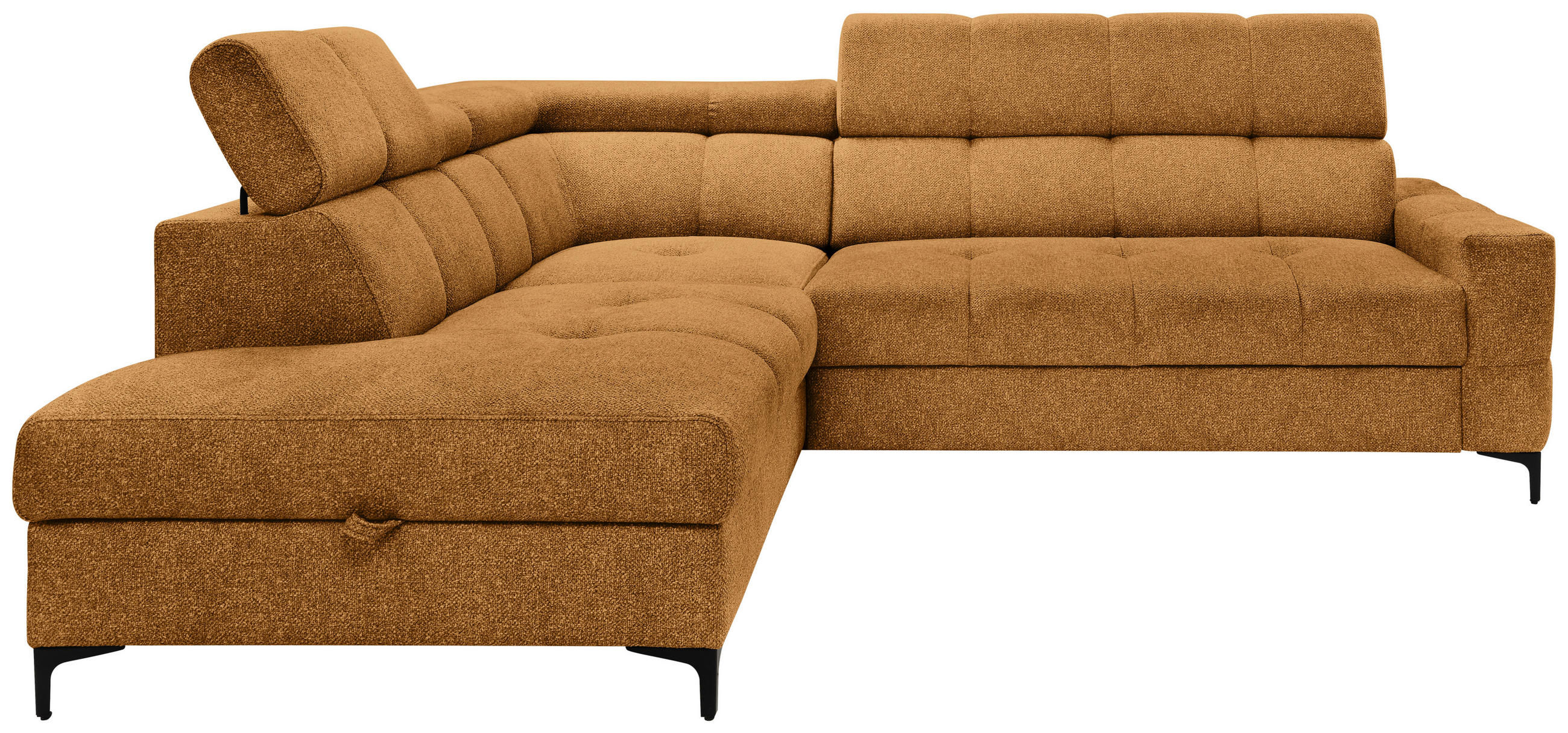 KOTNA SEDEŽNA GARNITURA, struktura temno rumena  - črna/temno rumena, Moderno, kovina/tekstil (212/254cm) - Carryhome