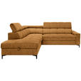 ECKSOFA  in Struktur Dunkelgelb Bettkasten, Kopfteilverstellung, Liegefläche im Originalstoff  212/254 cm  - Dunkelgelb/Schwarz, MODERN, Textil/Metall (212/254cm) - Carryhome