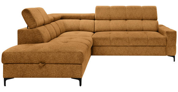 ECKSOFA  in Struktur Dunkelgelb Bettkasten, Kopfteilverstellung, Liegefläche im Originalstoff  212/254 cm  - Dunkelgelb/Schwarz, MODERN, Textil/Metall (212/254cm) - Carryhome