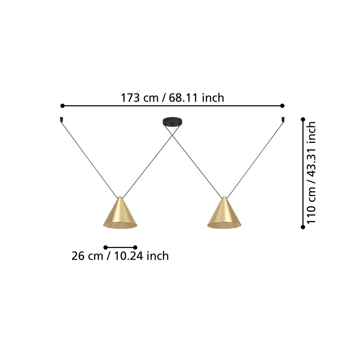 HÄNGELEUCHTE 173/26/110 cm  - Messingfarben/Goldfarben, KONVENTIONELL, Metall (173/26/110cm) - Eglo