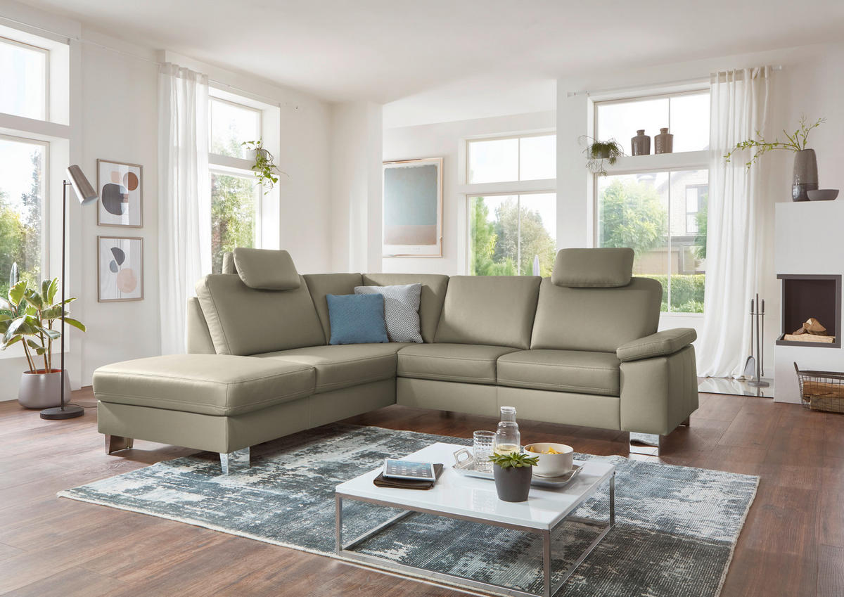 ECKSOFA  in Echtleder Perlmutt  235/248 cm  - Beige/Perlmutt, Design, Leder/Metall (235/248cm) - Beldomo Premium