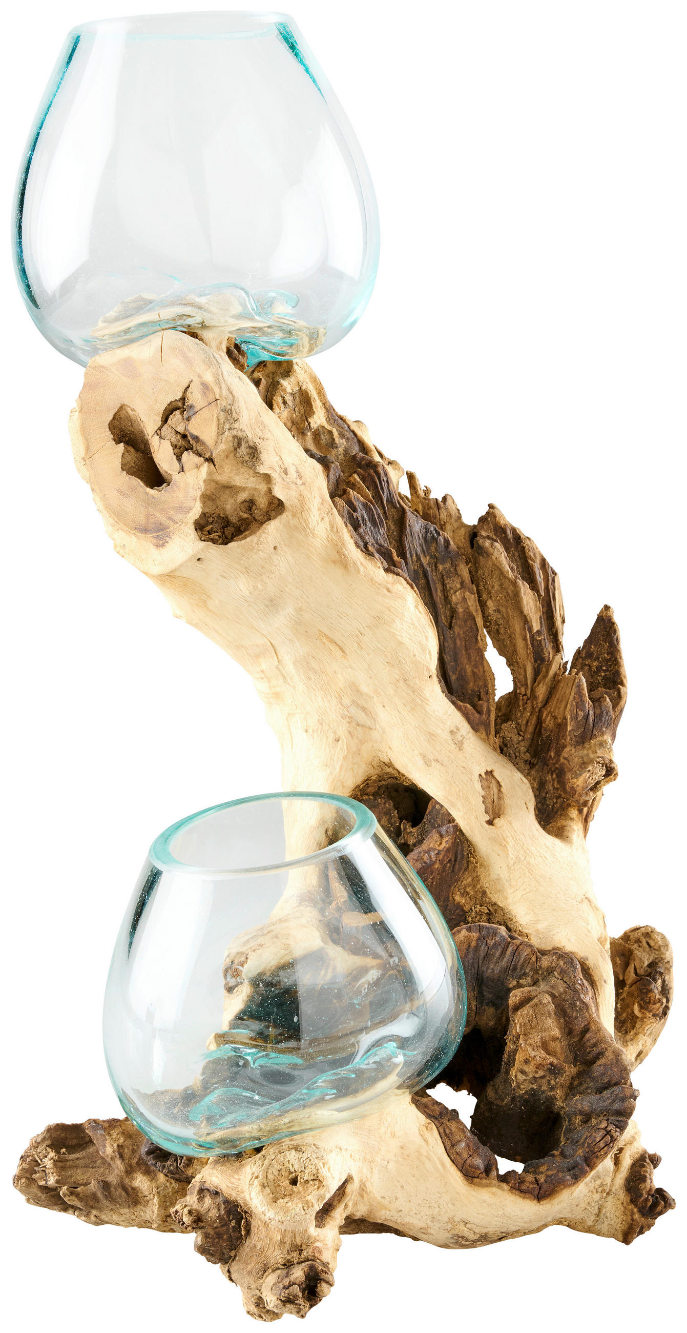 VÁZA, dřevo, sklo, 40 cm - čiré/ecru, Natur, dřevo/sklo (25/40/23cm) - Ambia Home